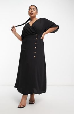 ASOS DESIGN Curve Wrap Button Skirt Dress in Black