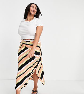 ASOS DESIGN Curve wrap midi skirt with d ring in stripe print-Multi