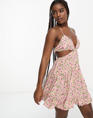 ASOS DESIGN cut away strappy sundress in floral print-Multi