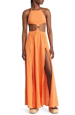 ASOS DESIGN Cutout Halter Cover-Up Dress in Orange