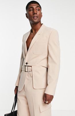 ASOS DESIGN Cutout Slim Fit Suit Jacket in Stone