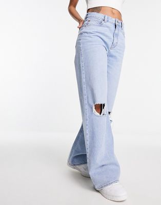 ASOS DESIGN dad jeans in light blue with rips