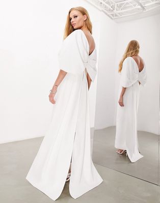ASOS DESIGN Dahlia crepe bow back maxi wedding dress in ivory-White