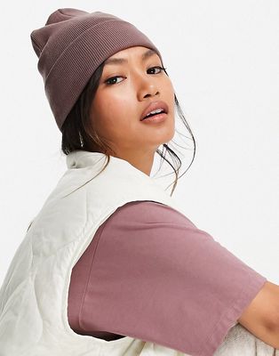 ASOS DESIGN deep turn up beanie hat in dusty pink - PINK