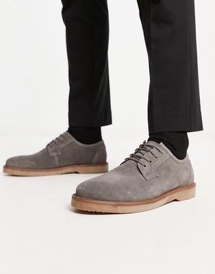 ASOS DESIGN derby lace up shoes in gray suede with faux crepe sole