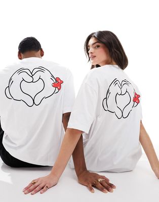 ASOS DESIGN Disney Valentine's Day oversized unisex tee in white with Mickey and Minnie Mouse hand print
