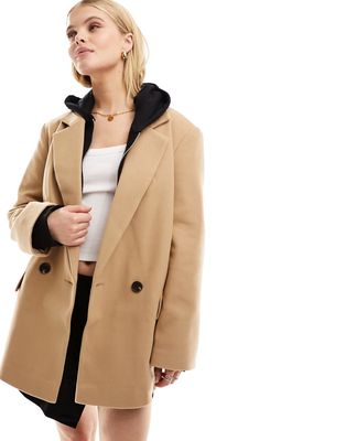 ASOS DESIGN double breasted blazer coat in camel-Brown