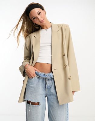 ASOS DESIGN double breasted blazer in camel-Neutral