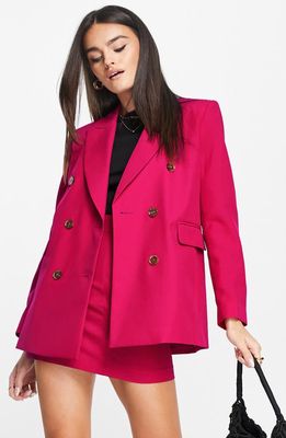ASOS DESIGN Double Breasted Suit Blazer in Bright Pink