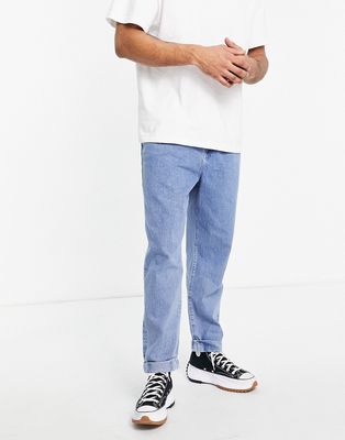ASOS DESIGN double pleat straight leg jeans in light blue-Blues