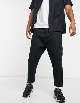 ASOS DESIGN drop crotch cargo trousers with toggle-Black