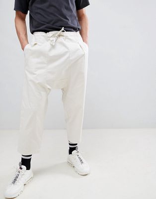 ASOS DESIGN Drop Crotch Pants In Birch With Tie Waist-Neutral