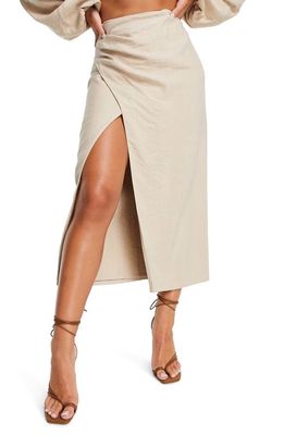 ASOS DESIGN EDITION Faux Wrap Skirt in Stone