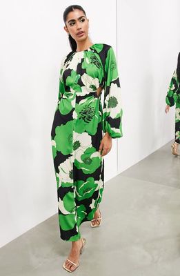 ASOS DESIGN EDITION Floral Cutout Long Sleeve Maxi Dress in Green Multi