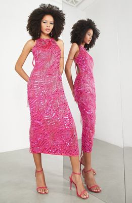 ASOS DESIGN EDITION Sequin Beaded Fringe Cocktail Dress in Bright Pink