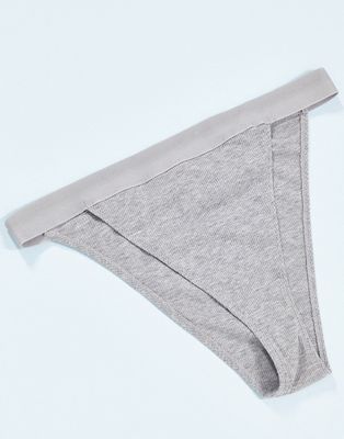 ASOS DESIGN Effie cotton ribbed high waisted brazilian underwear with elastic in gray