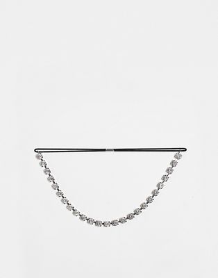 ASOS DESIGN elastic headband with crystal detail in silver tone