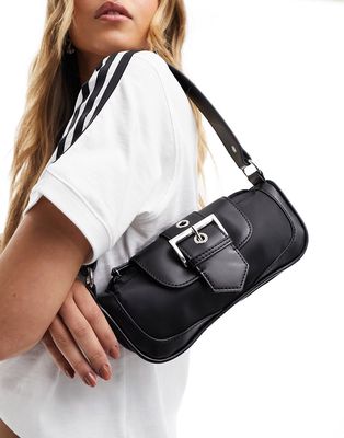 ASOS DESIGN elongated shoulder bag with buckle in black