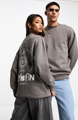 ASOS DESIGN Elysian Gender Inclusive Oversize Cotton Graphic Sweatshirt in Charcoal