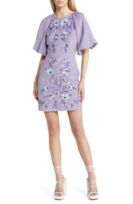 ASOS DESIGN Embroidered Puff Sleeve Cotton Corduroy Cocktail Dress in Lilac