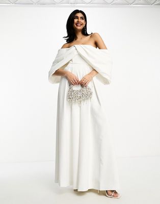 ASOS DESIGN Erin off shoulder drape wedding jumpsuit-White