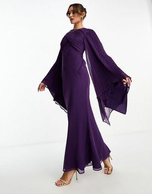 ASOS DESIGN exaggerated sleeve wrap bias maxi dress in crinkle chiffon in purple