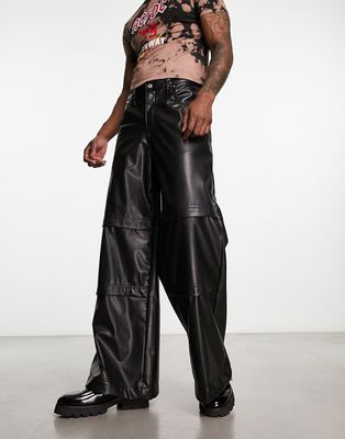ASOS DESIGN extreme wide leg leather look jeans in black