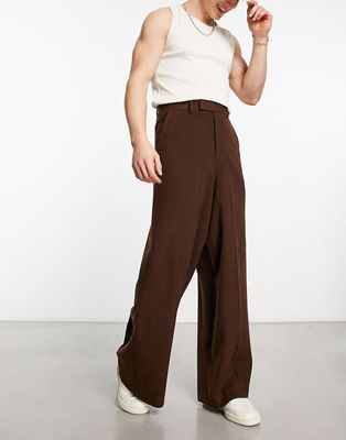 ASOS DESIGN extreme wide leg wool mix smart pants in brown