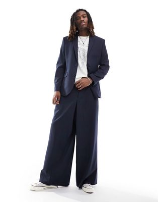 ASOS DESIGN extreme wide suit pants in navy pinstripe