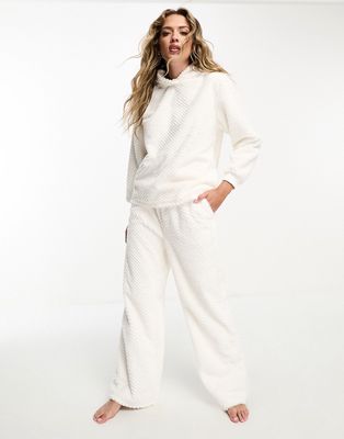 ASOS DESIGN faux fur hoodie & sweatpants set in cream-White