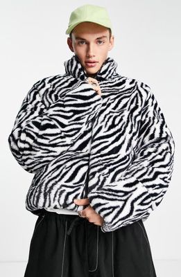 ASOS DESIGN Faux Fur Puffer Jacket in Zebra