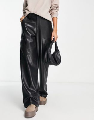 ASOS DESIGN faux leather cargo pants in black