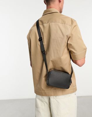ASOS DESIGN faux leather cross body camera bag in black