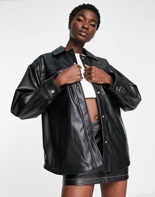 ASOS DESIGN faux leather shacket in black