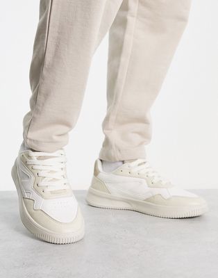 ASOS DESIGN faux leather sneakers in white and stone mix-Neutral