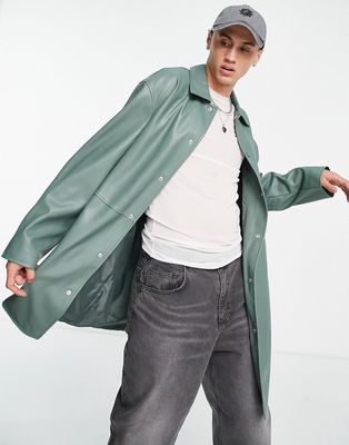 ASOS DESIGN faux leather trench coat in green