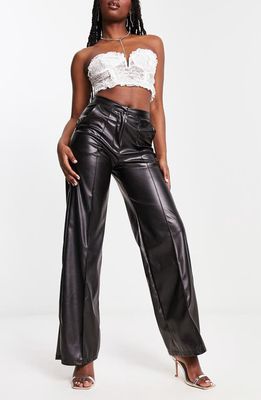 ASOS DESIGN Faux Leather Wide Leg Trousers in Black