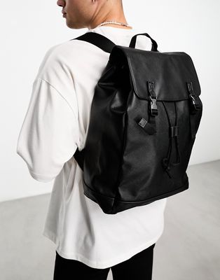 ASOS DESIGN faux saffiano leather backpack in black
