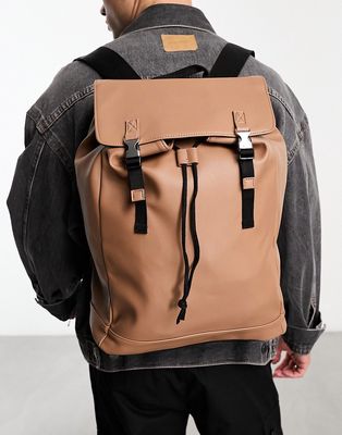 ASOS DESIGN faux saffiano leather backpack in brown