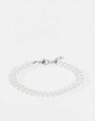 ASOS DESIGN festival 6mm faux pearl beaded bracelet in white-Multi