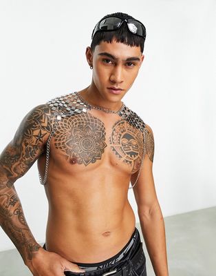 ASOS DESIGN festival body harness with chain mail detail in silver tone
