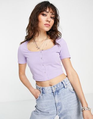 ASOS DESIGN fitted crop top with snap front in lavender-Purple