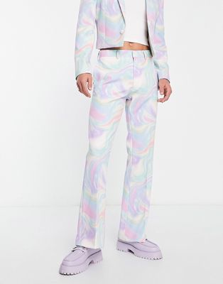 ASOS DESIGN flare suit pants in marble print-Multi