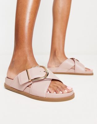 ASOS DESIGN Flash buckle cross vamp flat sandals in pink