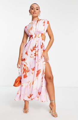 ASOS DESIGN Floral Cutout Maxi Dress in Pink