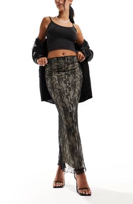 ASOS DESIGN Floral Lace Maxi Skirt in Black