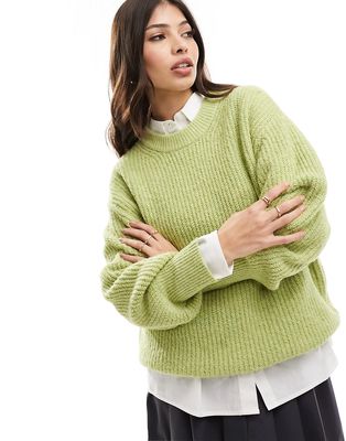 ASOS DESIGN fluffy crew neck sweater in green