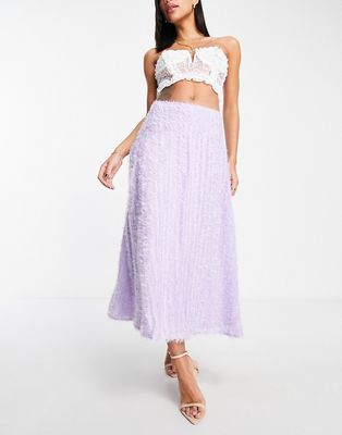 ASOS DESIGN fluffy glitter midi skirt in lilac-Purple