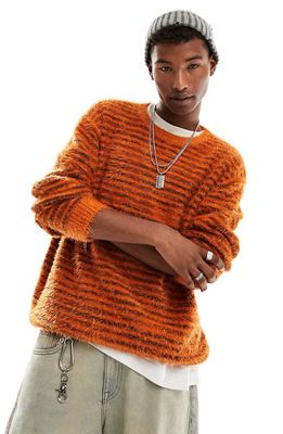ASOS DESIGN Fluffy Stripe Sweater in Orange