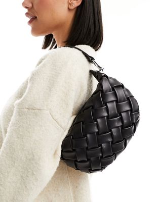 ASOS DESIGN folded weave slouch shoulder bag in black